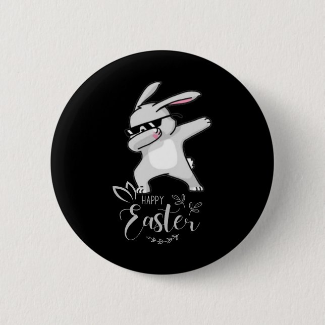 Happy Easter Day Cute Dubbing Bunny Rabbit Funny D Button (Front)