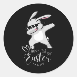 Happy Easter Day Cute Dubbing Bunny Rabbit Funny D Classic Round Sticker
