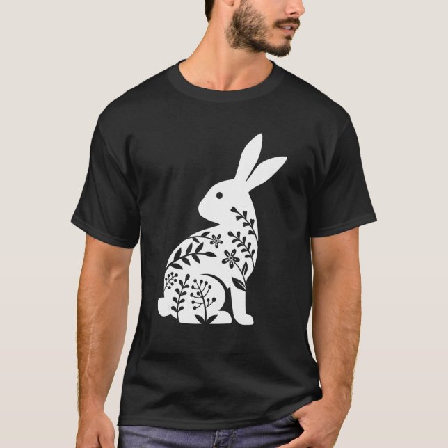 Happy Easter Day Cute  Floral Rabbit Graphic T-Shirt (Front)