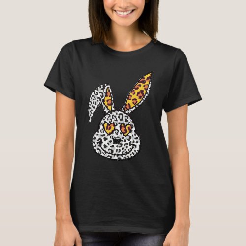 Happy Easter Day Cute Leopard  Bunny Rabbit Face T_Shirt