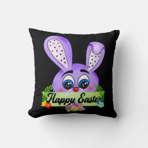 Happy Easter Day, Cute Purple Bunny Throw Pillow