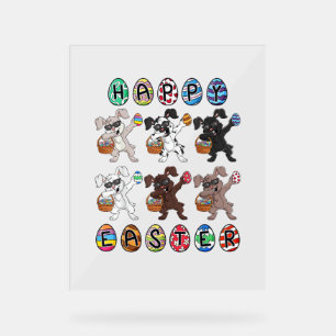 Happy Easter Day Dabbing Rabbits Eggs Toddler Boys Acrylic Sign