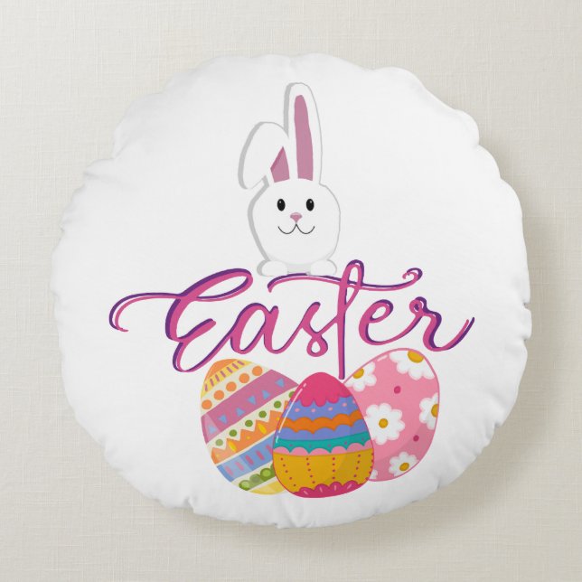 HAPPY EASTER DAY DESIGN ROUND PILLOW (Front)