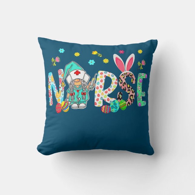 Happy Easter Day Easter leopard Decor Bunny Ears Throw Pillow (Front)