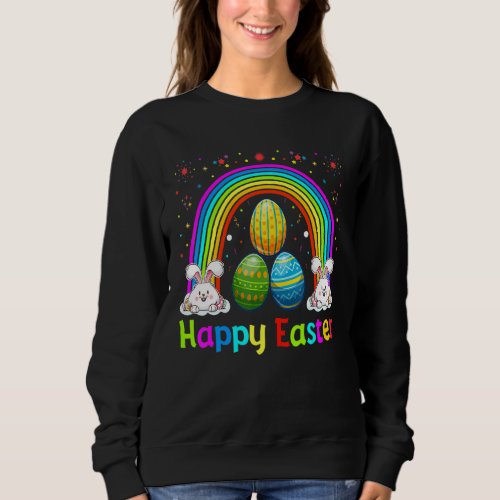 Happy Easter Day Eggs And Cute Bunny Rainbow Boys  Sweatshirt