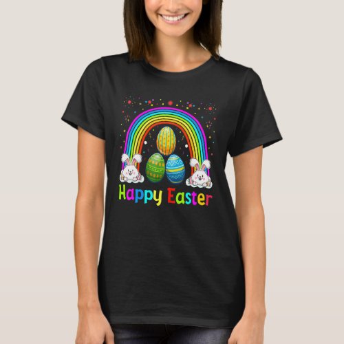 Happy Easter Day Eggs And Cute Bunny Rainbow Boys  T_Shirt