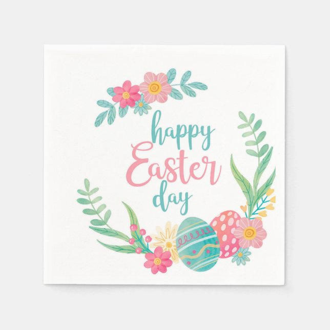 Happy Easter Day Floral Napkins (Front)
