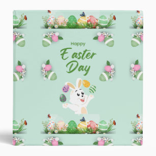 Happy Easter day- Funny Bunny And Eggs Easter 3 Ring Binder