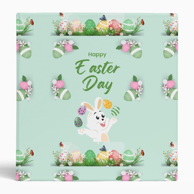 Happy Easter day- Funny Bunny And Eggs Easter      3 Ring Binder (Front)