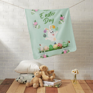 Happy Easter day- Funny Bunny And Eggs Easter Baby Blanket