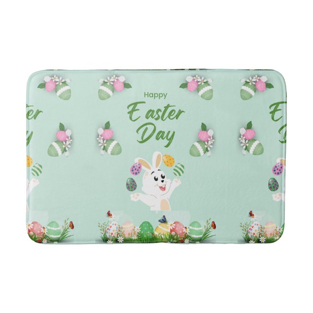Happy Easter day- Funny Bunny And Eggs Easter    Bath Mat (Front)