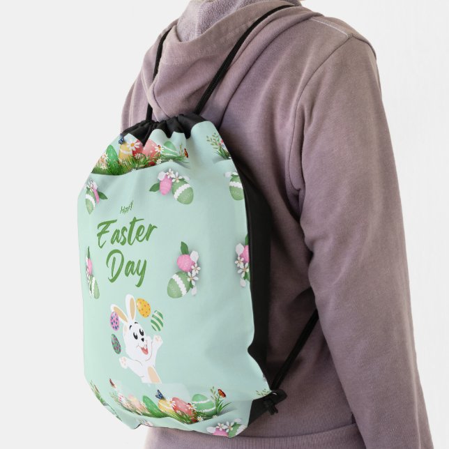 Happy Easter day- Funny Bunny And Eggs Easter      Drawstring Bag (Insitu)