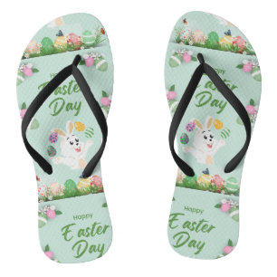 Happy Easter day- Funny Bunny And Eggs Easter Flip Flops