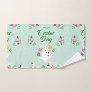 Happy Easter day- Funny Bunny And Eggs Easter Hand Towel