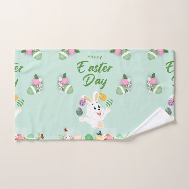 Happy Easter day- Funny Bunny And Eggs Easter    Hand Towel (Hand Towel)