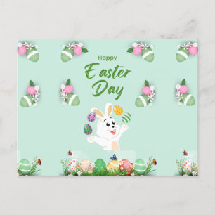 Happy Easter day- Funny Bunny And Eggs Easter Holiday Postcard