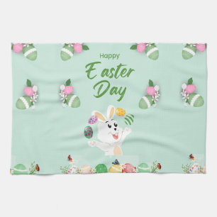 Happy Easter day- Funny Bunny And Eggs Easter      Kitchen Towel