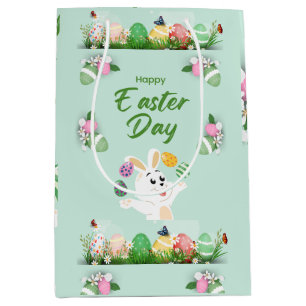 Happy Easter day- Funny Bunny And Eggs Easter Medium Gift Bag