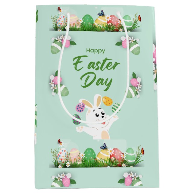 Happy Easter day- Funny Bunny And Eggs Easter      Medium Gift Bag (Front)