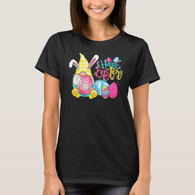 Happy Easter Day Funny Bunny Gnome Rabbit Eggs Hun T-Shirt (Front)