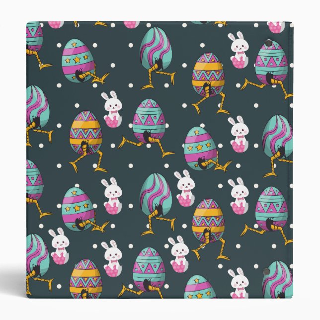 Happy Easter day- Funny Bunny Wishes Pattern       3 Ring Binder (Back)