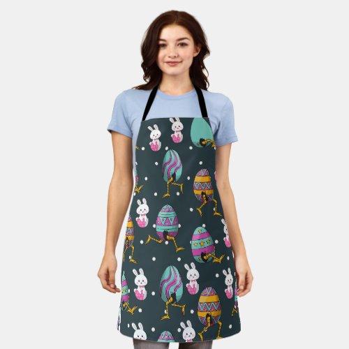 Happy Easter day_ Funny Bunny Wishes Pattern       Apron