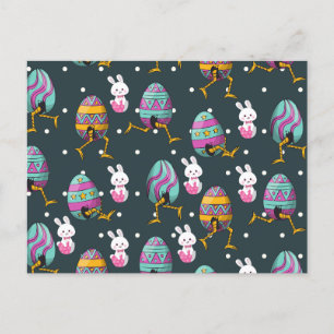 Happy Easter day- Funny Bunny Wishes Pattern       Holiday Postcard