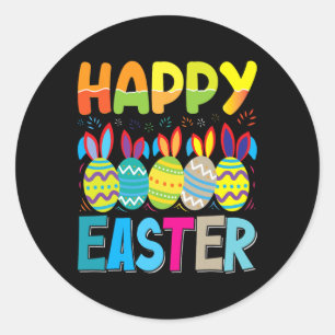 Happy Easter Day Funny Colorful Egg Hunting  Classic Round Sticker