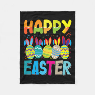 Happy Easter Day Funny Colorful Egg Hunting  Fleece Blanket