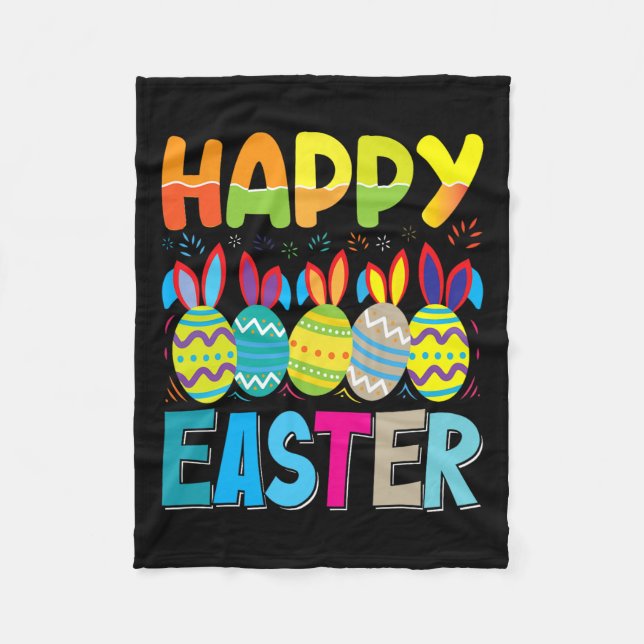 Happy Easter Day Funny Colorful Egg Hunting  Fleece Blanket (Front)