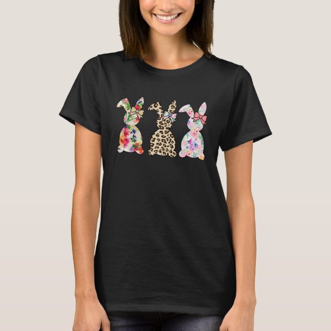 Happy Easter Day Funny Leopard Bunny Rabbit Eggs H T-Shirt (Front)