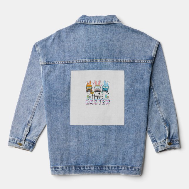 Happy Easter Day Funny School Bus Driver Life Happ Denim Jacket (Back)
