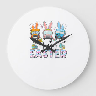 Happy Easter Day Funny School Bus Driver Life Happ Large Clock
