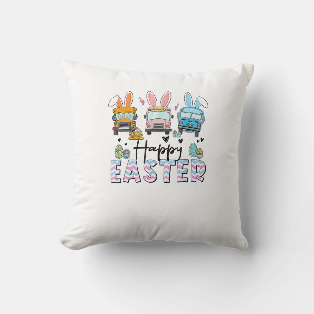 Happy Easter Day Funny School Bus Driver Life Happ Throw Pillow (Front)