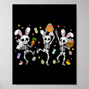 Happy easter day funny skeletons dancing bunny egg poster