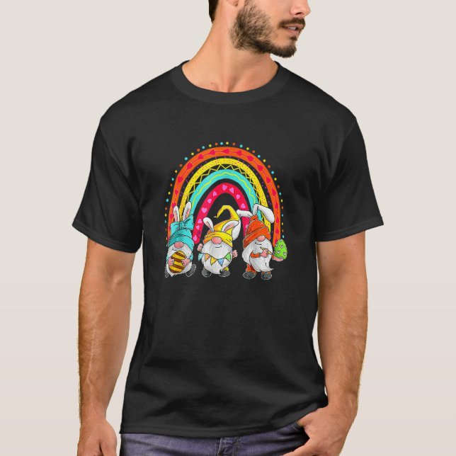 Happy Easter Day Gnome Bunny Rainbow Funny Family T-Shirt (Front)