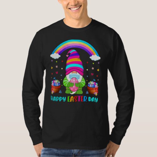 Happy Easter Day Gnome Mask Rainbow Colorful Egg B T_Shirt