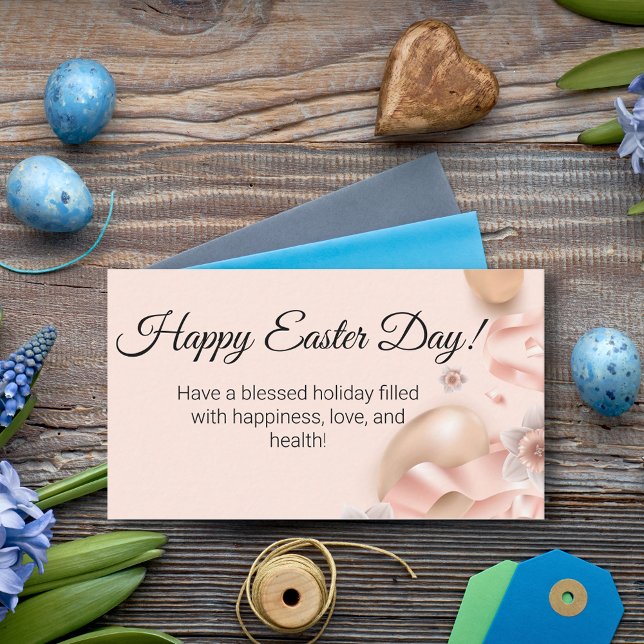 happy easter day golden eggs pink background note card (Creator Uploaded)