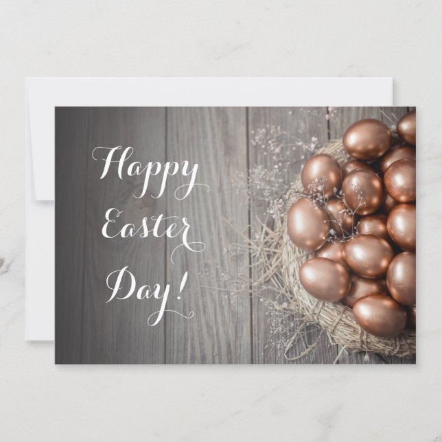 happy easter day golden eggs wood note card (Front)