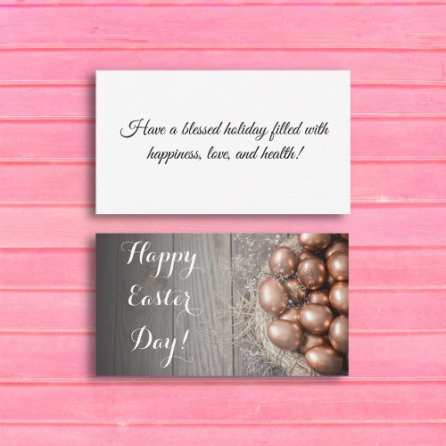 happy easter day golden eggs wood note card