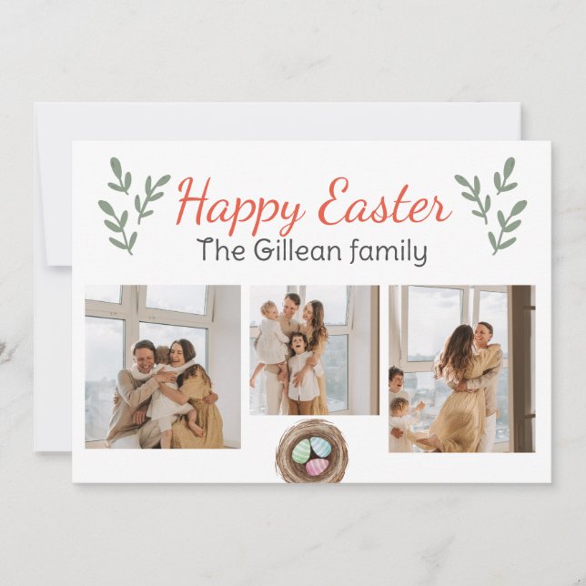 Happy easter day, happy easter to family 3 photo  holiday card (Front)