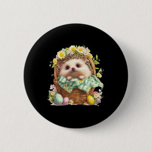 Happy Easter Day - Hedgehog Sitting Inside A Woven Button