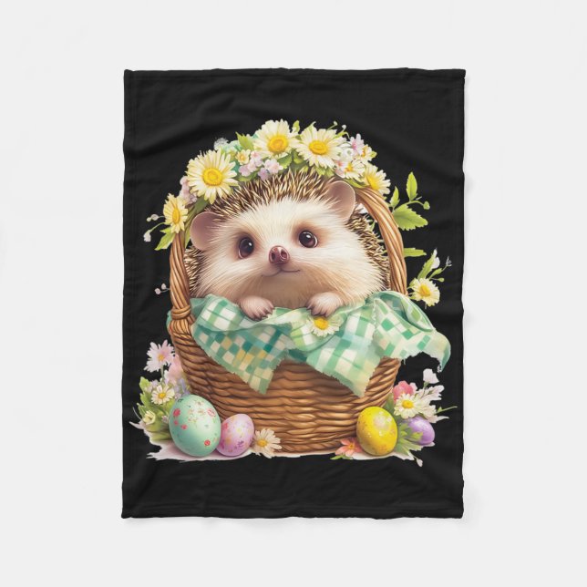 Happy Easter Day - Hedgehog Sitting Inside A Woven Fleece Blanket (Front)