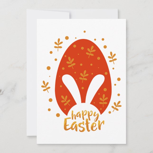 Happy easter day leaves and egg, cute easter bunny holiday card (Front)