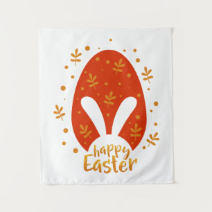 Happy easter day leaves and egg, cute easter bunny tapestry