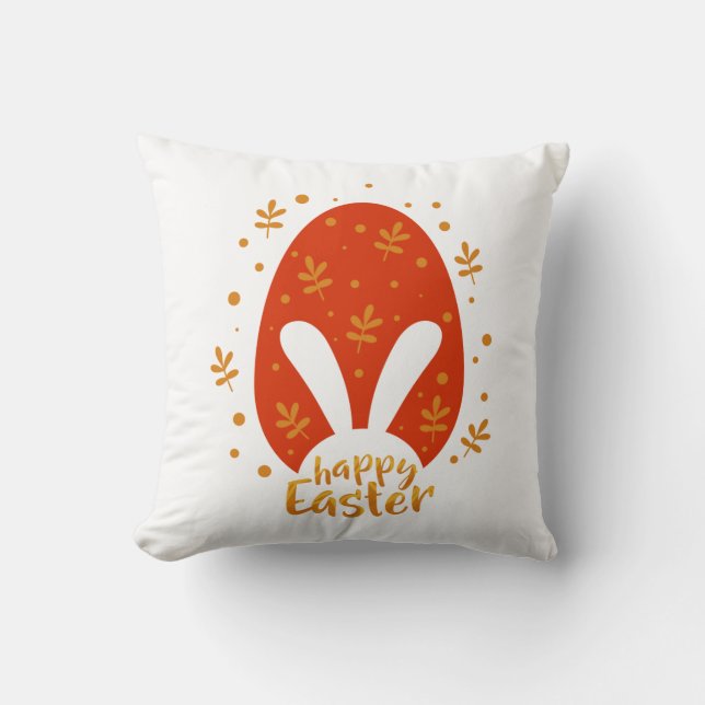 Happy easter day leaves and egg, cute easter bunny throw pillow (Front)