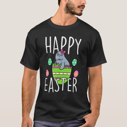 Happy Easter Day Manatee In Egg Basket Adult Kids T_Shirt