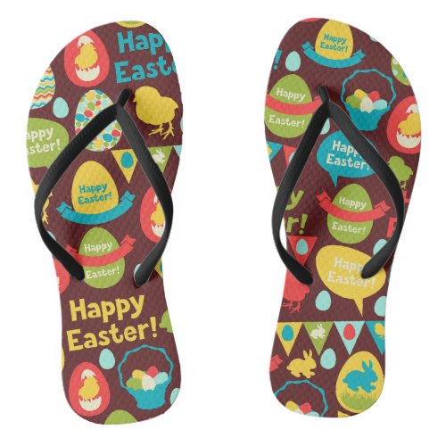 Happy Easter day_ Pattern Bunny And Eggs Easter    Flip Flops