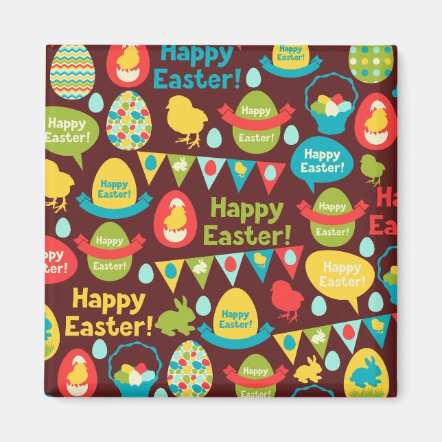 Happy Easter day- Pattern Bunny And Eggs Easter  Magnet (Front)