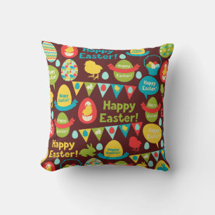 Happy Easter day- Pattern Bunny And Eggs Easter Throw Pillow